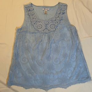 Sleeveless Baby Blue Lace and Embroidered Top s…